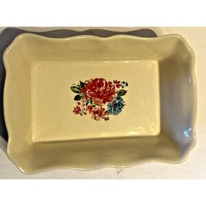 The Pioneer Woman Casserole Dish Floral Pattern Ruffle Top Peony 12"x 8"